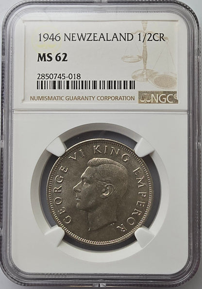 1946 New Zealand Half Crown NCG MS62
