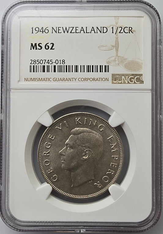 1946 New Zealand Half Crown NCG MS62