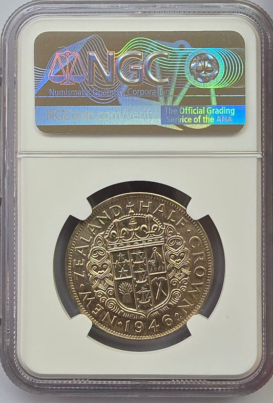1946 New Zealand Half Crown NCG MS62