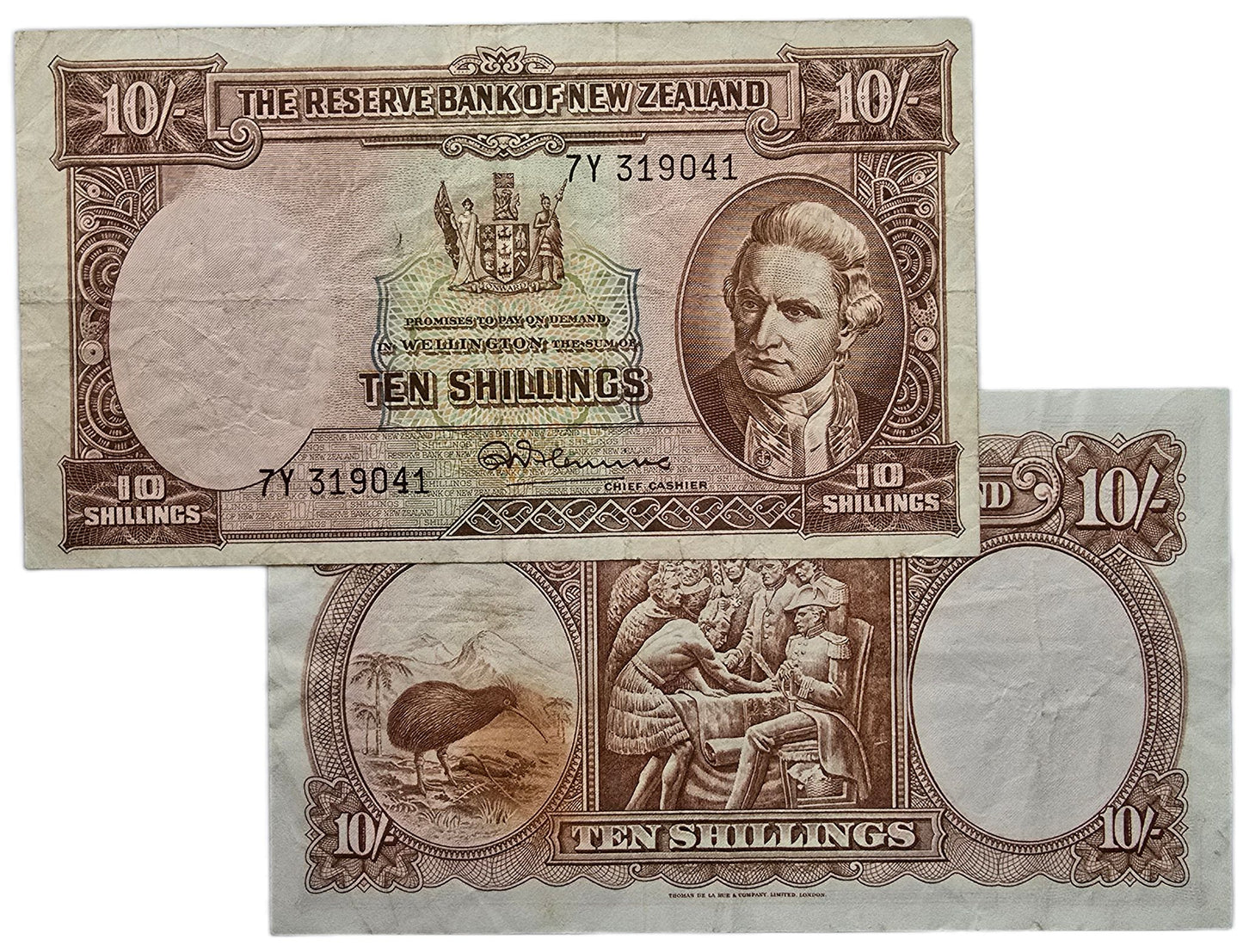 1956-1967 New Zealand Ten Shilling Note, VF  [one note, random prefix]