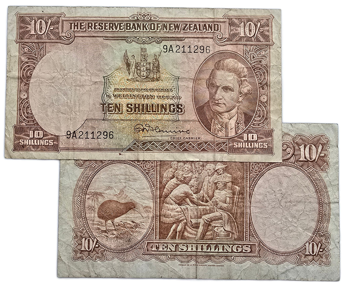 1956-1967 New Zealand Ten Shilling Note, Fine Grade  [one note, random prefix]