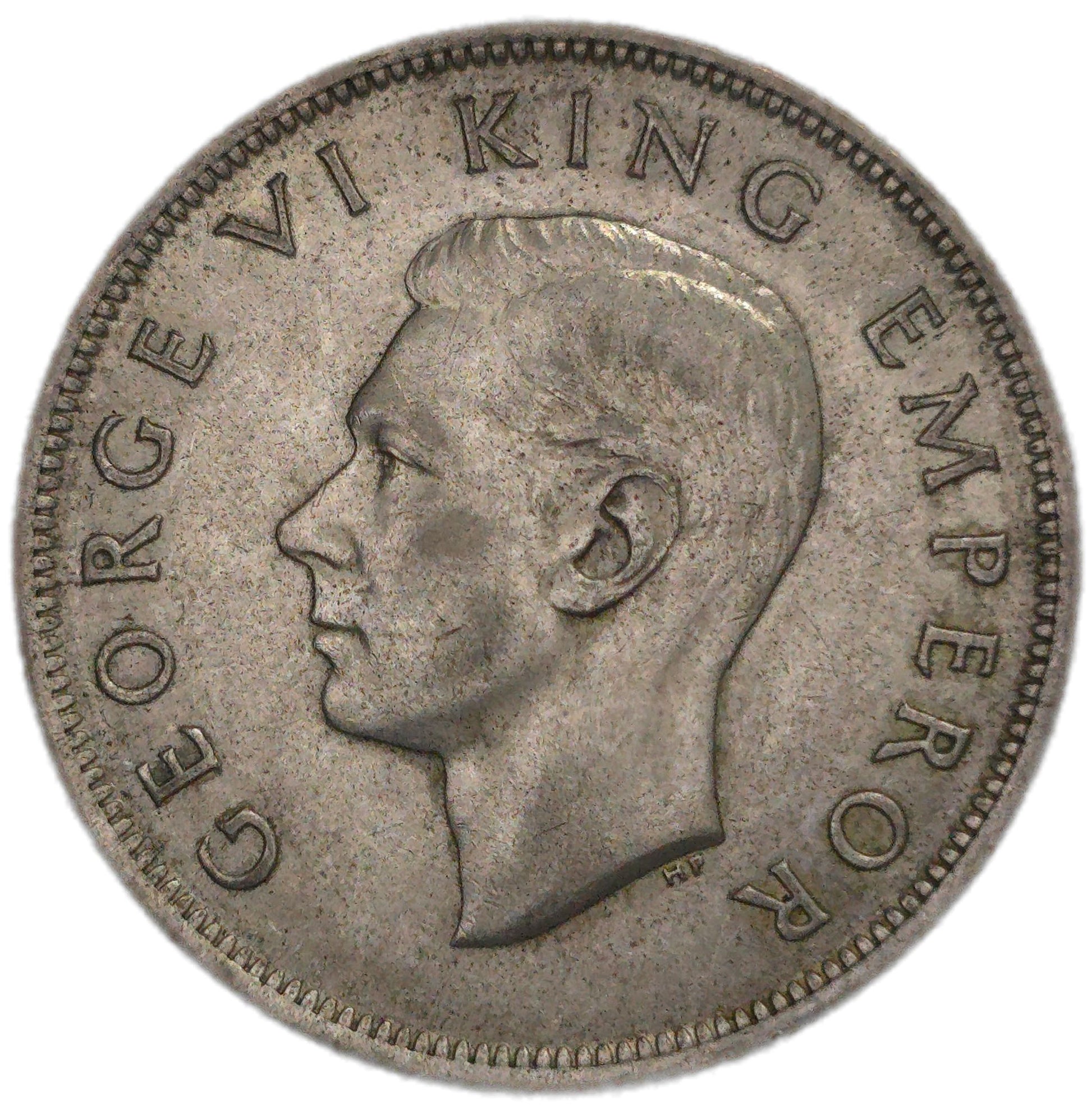 1943 New Zealand Half Crown, gVF - Arts & Entertainment > Hobbies & Creative Arts > Collectibles > Collectible Coins & Currency > Collectible Coins > Rare Coins from The Half Crown