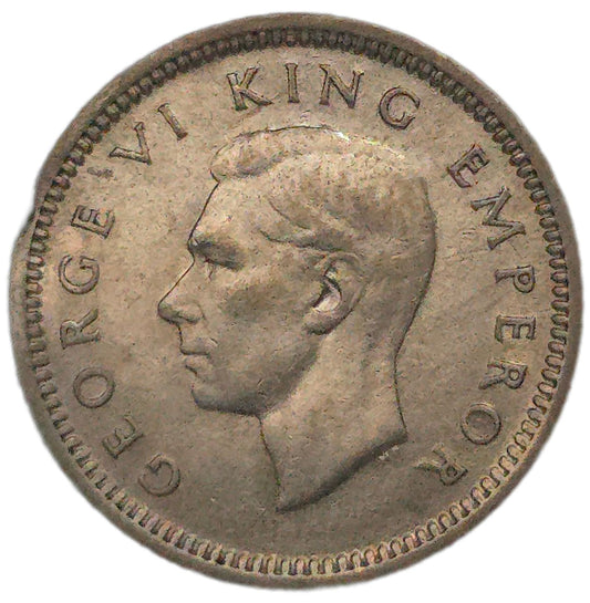 1942 New Zealand Threepence, "One Dot", aEF