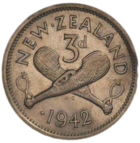 1942 New Zealand Threepence, "One Dot", aEF