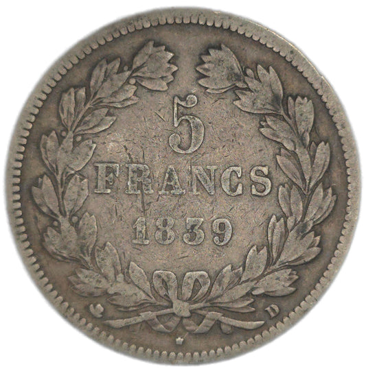 1839 France 5 Francs - Arts & Entertainment > Hobbies & Creative Arts > Collectibles > Collectible Coins & Currency > Collectible Coins > Rare Coins from The Half Crown