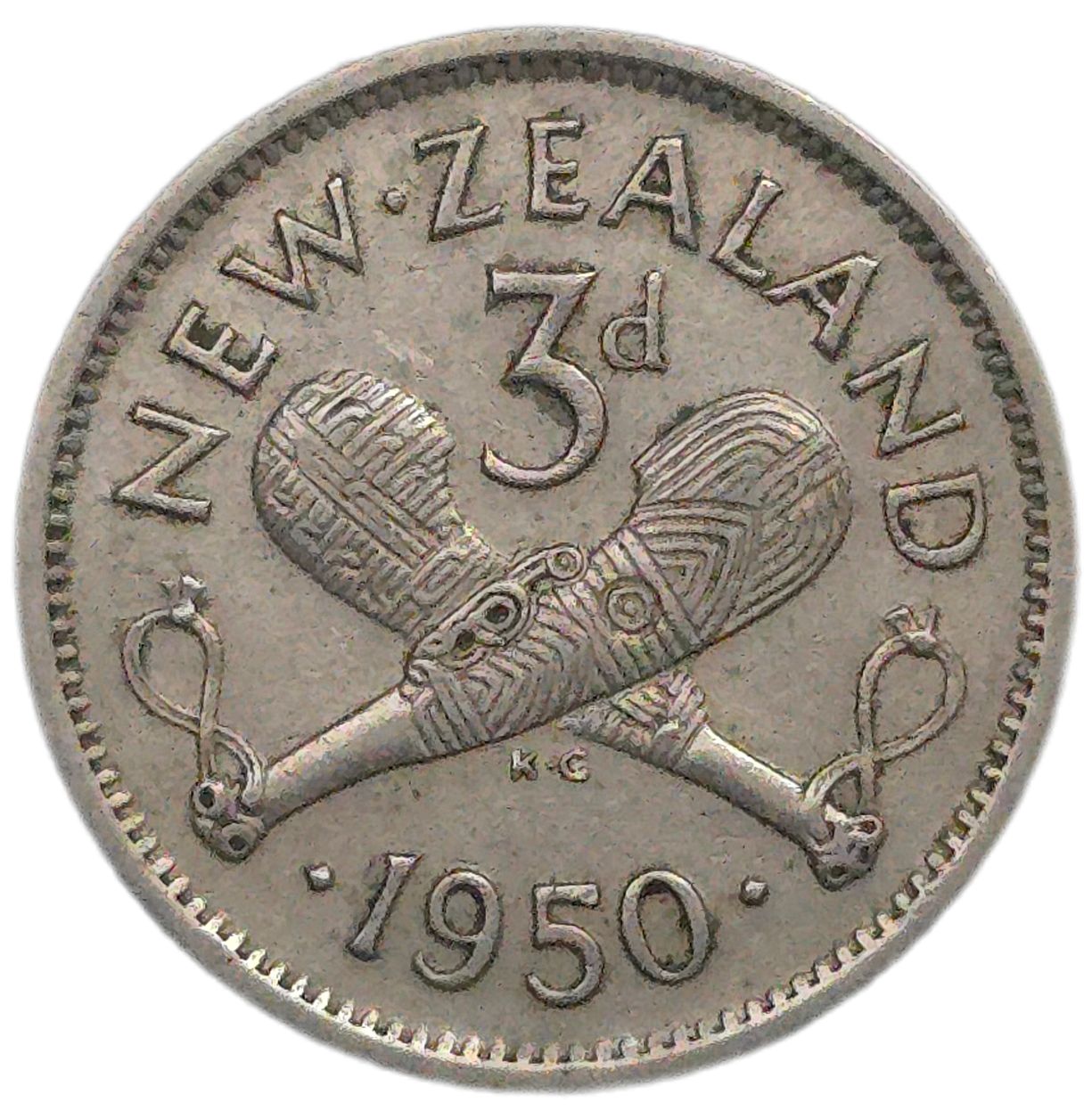 New Zealand 1950 Threepence, Key Date VF