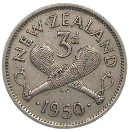 New Zealand 1950 Threepence, Key Date VF