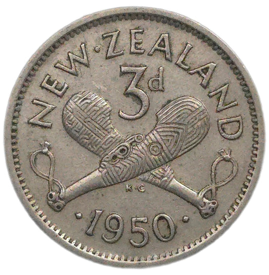 New Zealand 1950 Threepence, Key Date VF