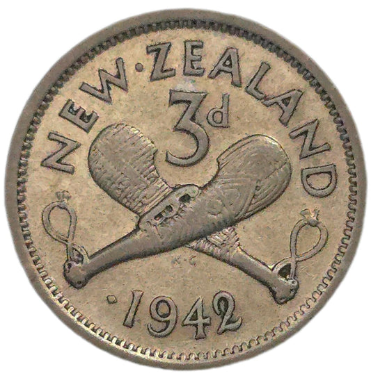 1942 New Zealand Threepence "One Dot", Average/Circulated