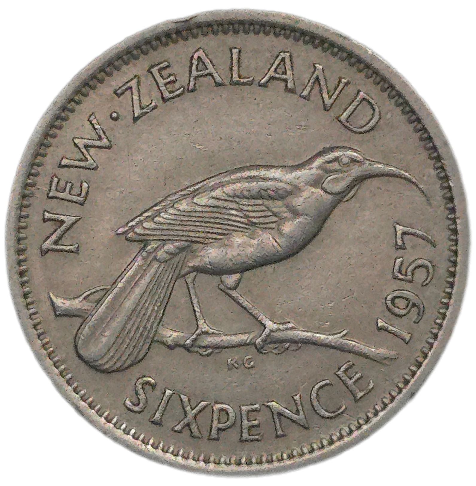 1957 New Zealand Sixpence, No Shoulder Strap - Arts & Entertainment > Hobbies & Creative Arts > Collectibles > Collectible Coins & Currency > Collectible Coins > Rare Coins from The Half Crown