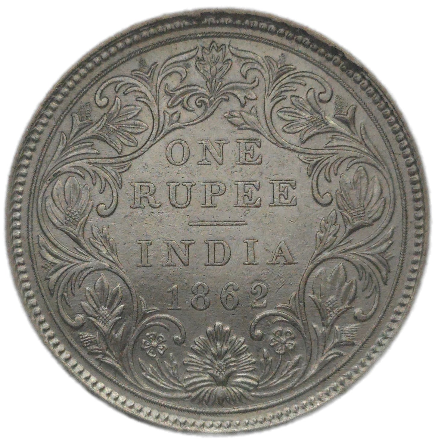 1862 India 1 Rupee, Uncirculated.