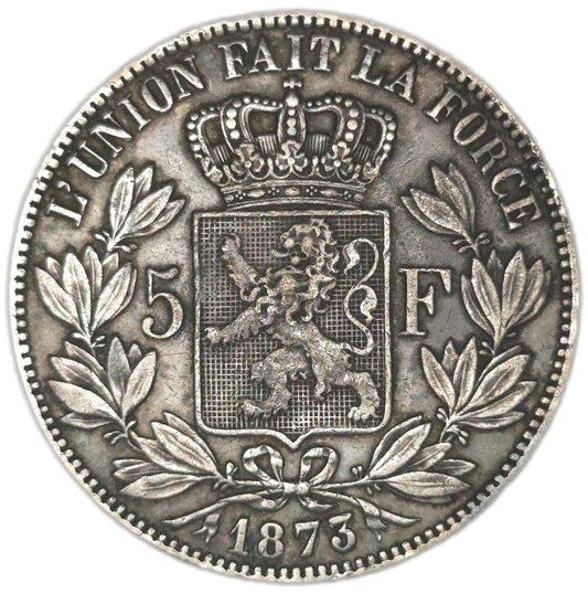 1873 Belguim 5 Francs - Arts & Entertainment > Hobbies & Creative Arts > Collectibles > Collectible Coins & Currency > Collectible Coins > Rare Coins from The Half Crown