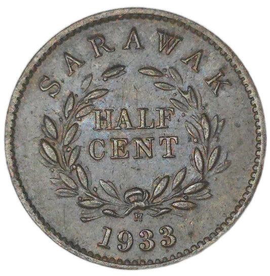 1933 Sarawak/British Malaysia 1/2 Cent, EF