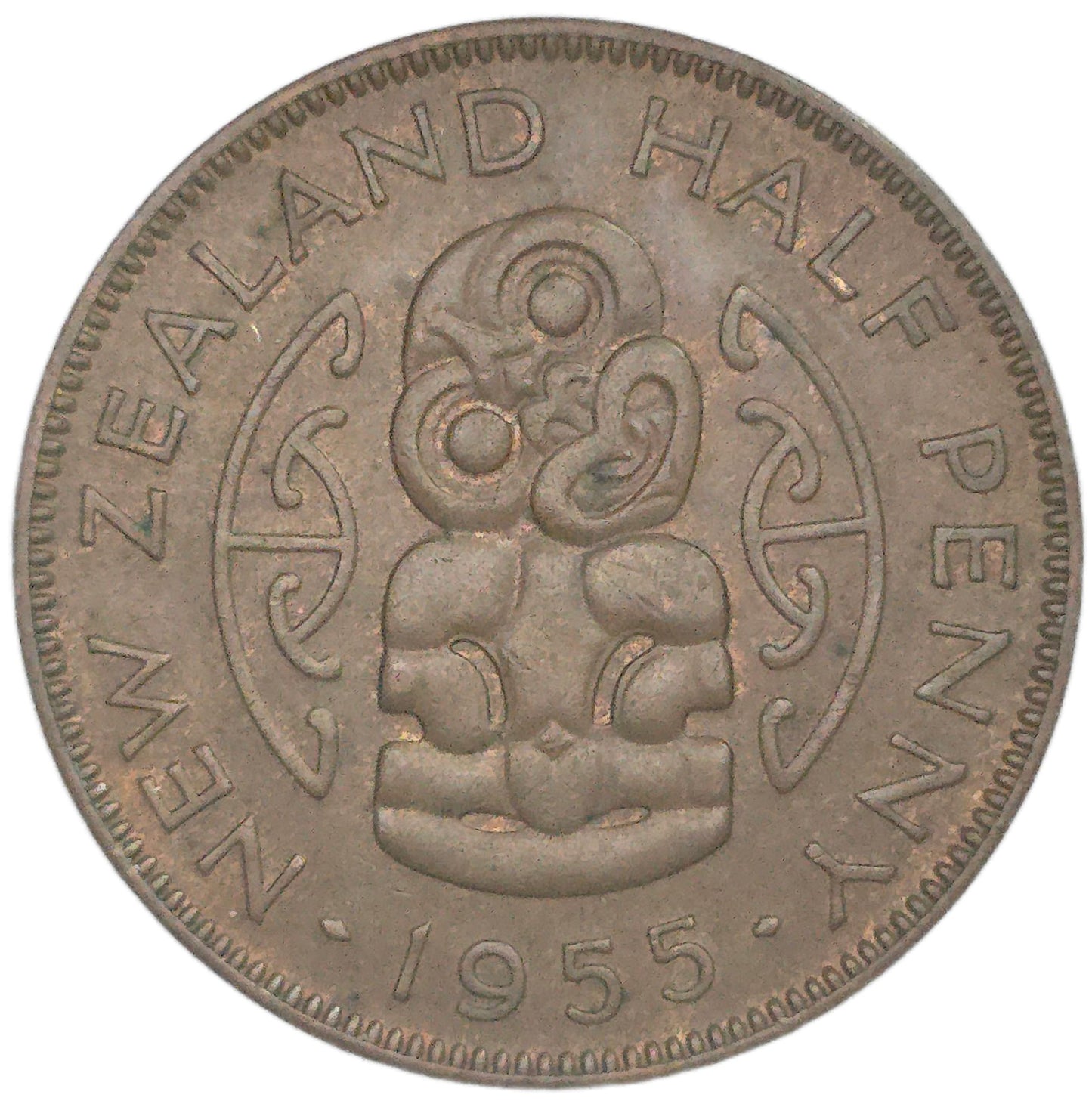 1955 New Zealand Half Penny, No Shoulder Strap