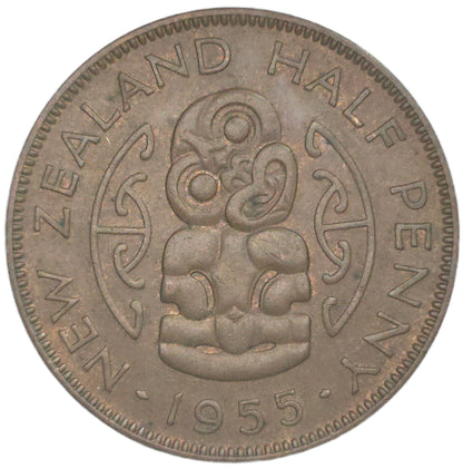 1955 New Zealand Half Penny, No Shoulder Strap