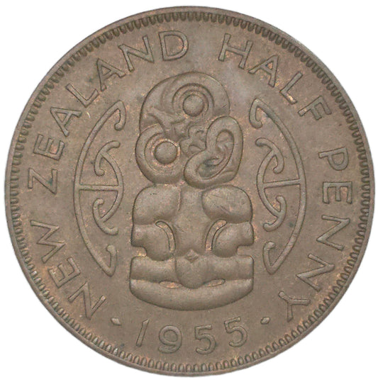 1955 New Zealand Half Penny, No Shoulder Strap