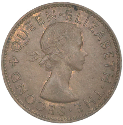 1955 New Zealand Half Penny, No Shoulder Strap