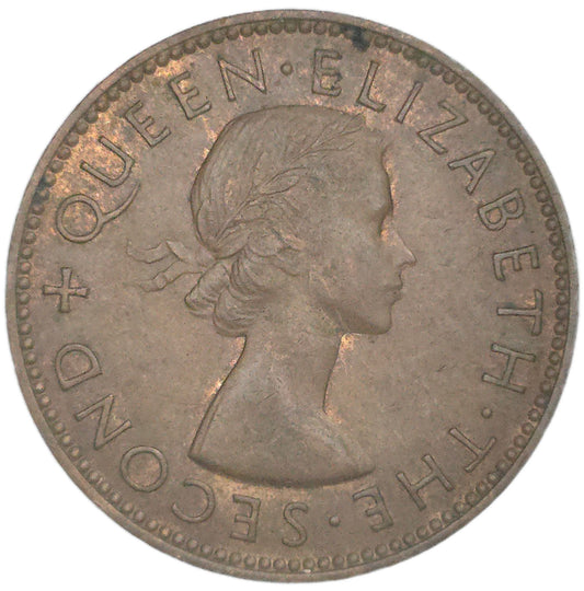 1955 New Zealand Half Penny, No Shoulder Strap