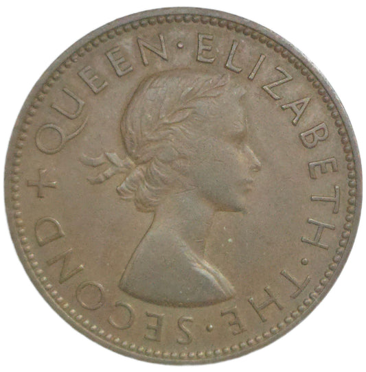 1956 New Zealand Penny, (NSS) No shoulder strap