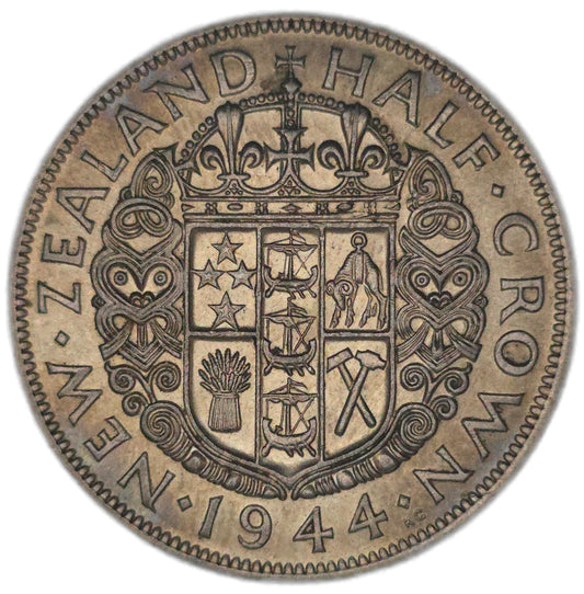 1944 New Zealand Half Crown, Key Date, gVF