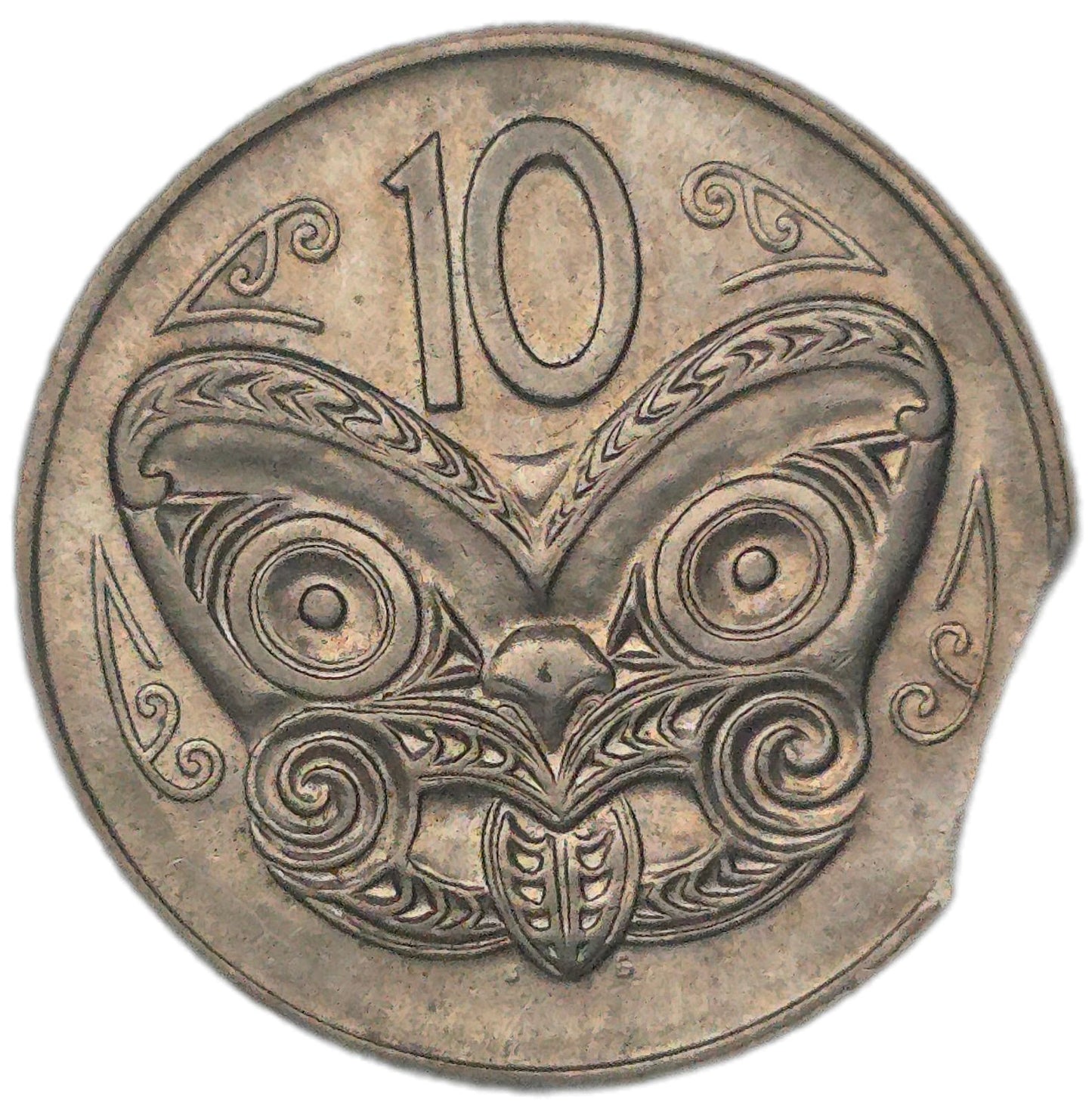 1979 New Zealand 10 Cents, clipped planchete