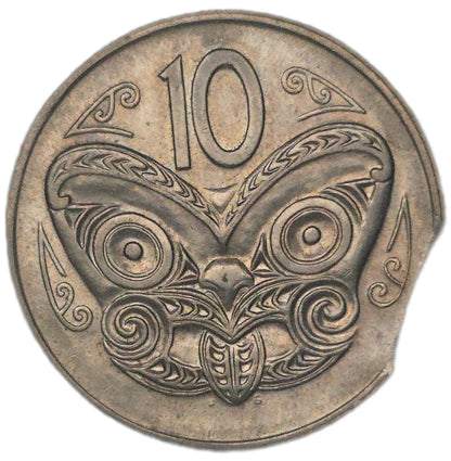 1979 New Zealand 10 Cents, clipped planchete