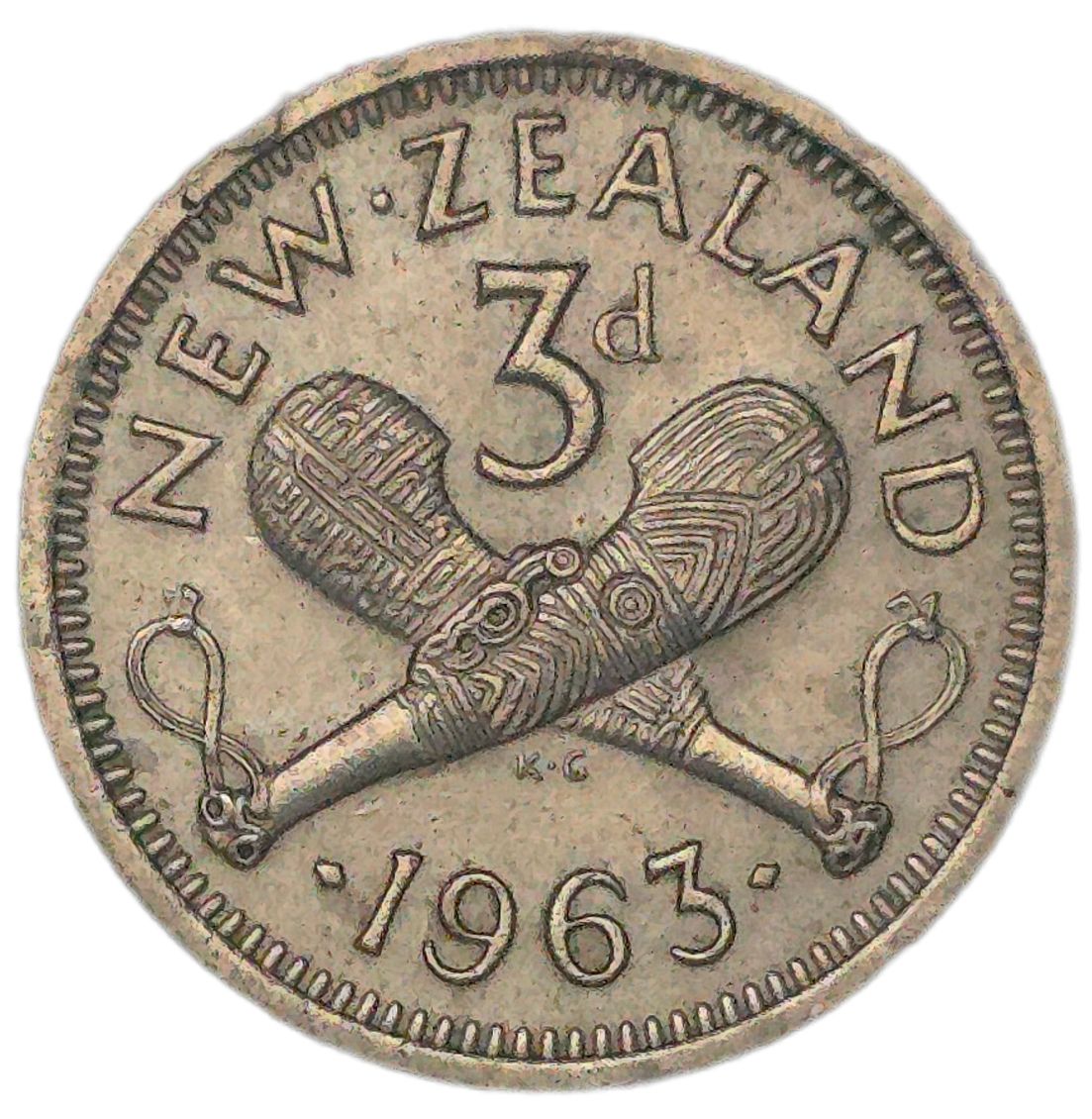 1963 New Zealand Threepence, split planchette