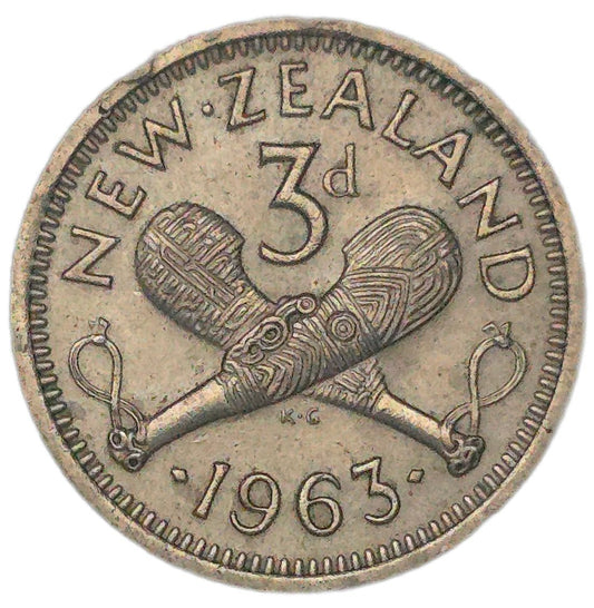 1963 New Zealand Threepence, split planchette
