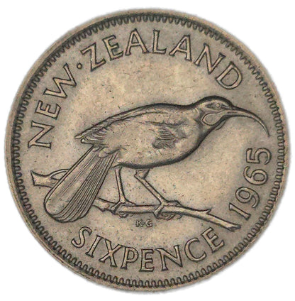 1965 New Zealand Sixpence, Broken Wing, EF - Arts & Entertainment > Hobbies & Creative Arts > Collectibles > Collectible Coins & Currency > Collectible Coins > Rare Coins from The Half Crown