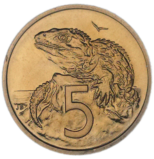 1968 New Zealand 5 Cents, No Sea