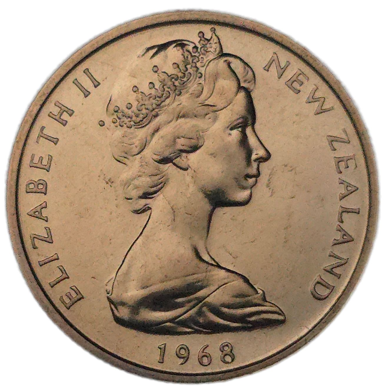 1968 New Zealand 5 Cents, No Sea