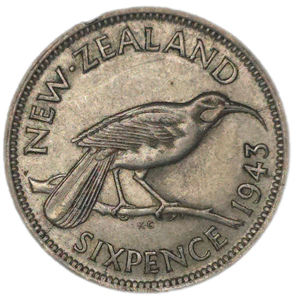 1943 New Zealand Sixpence, die crack errors, VF - Arts & Entertainment > Hobbies & Creative Arts > Collectibles > Collectible Coins & Currency > Collectible Coins > Rare Coins from The Half Crown