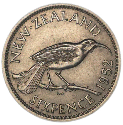 1952 New Zealand Sixpence, gVF - Arts & Entertainment > Hobbies & Creative Arts > Collectibles > Collectible Coins & Currency > Collectible Coins > Rare Coins from The Half Crown