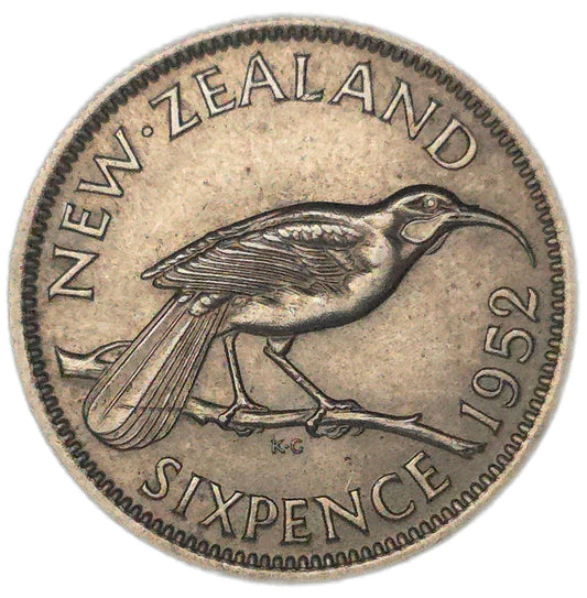 1952 New Zealand Sixpence, gVF