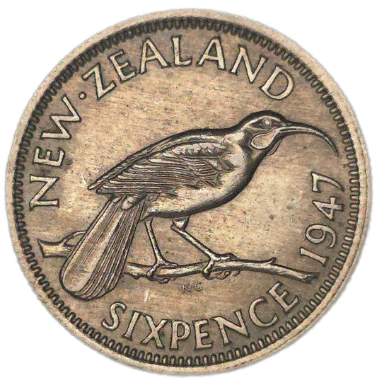 1947 New Zealand Sixpence