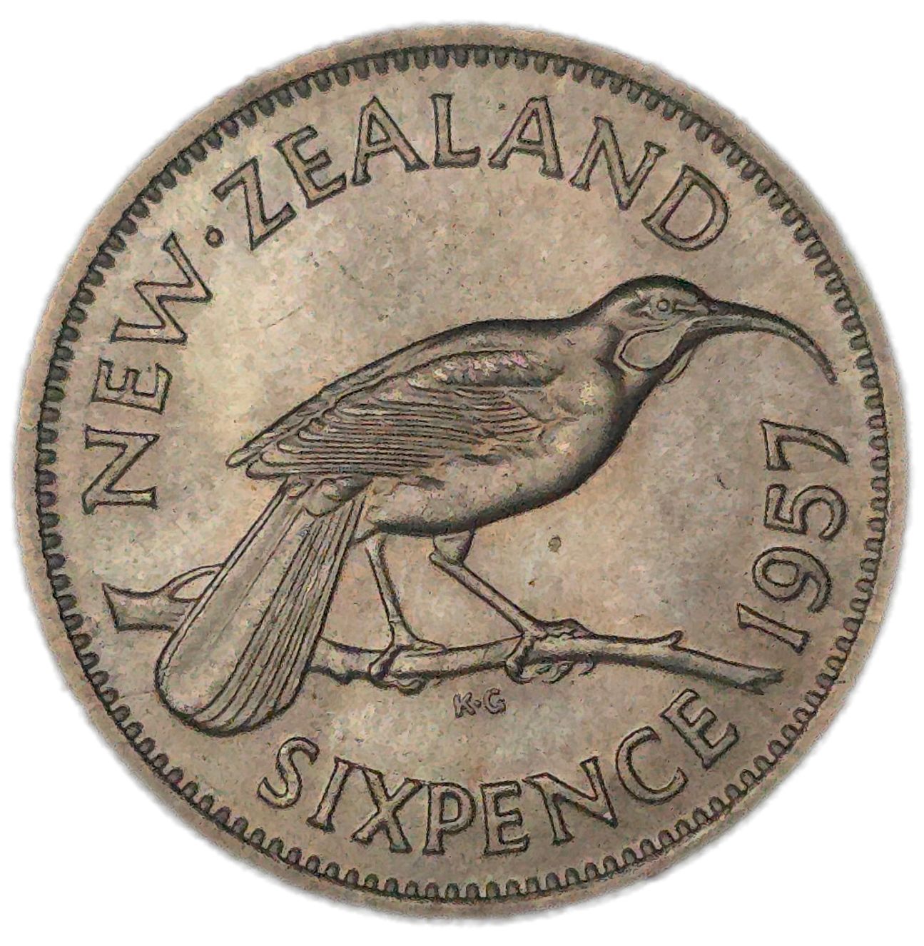 1957 New Zealand Sixpence, aUNC