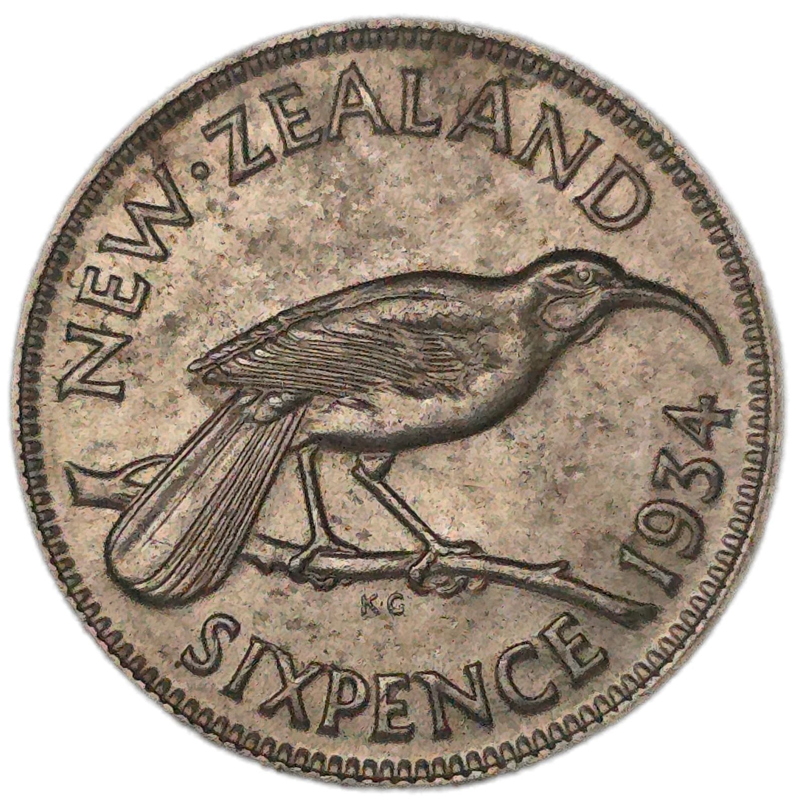 1934 New Zealand Sixpence, gVF - Arts & Entertainment > Hobbies & Creative Arts > Collectibles > Collectible Coins & Currency > Collectible Coins > Rare Coins from The Half Crown