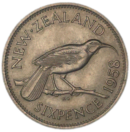 1958 New Zealand Sixpence, aUnc - Arts & Entertainment > Hobbies & Creative Arts > Collectibles > Collectible Coins & Currency > Collectible Coins > Rare Coins from The Half Crown