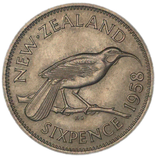 1958 New Zealand Sixpence, aUnc