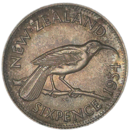 1934 New Zealand Sixpence, gEF - Arts & Entertainment > Hobbies & Creative Arts > Collectibles > Collectible Coins & Currency > Collectible Coins > Rare Coins from The Half Crown
