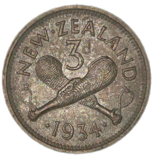 1934 New Zealand Threepence, gEF
