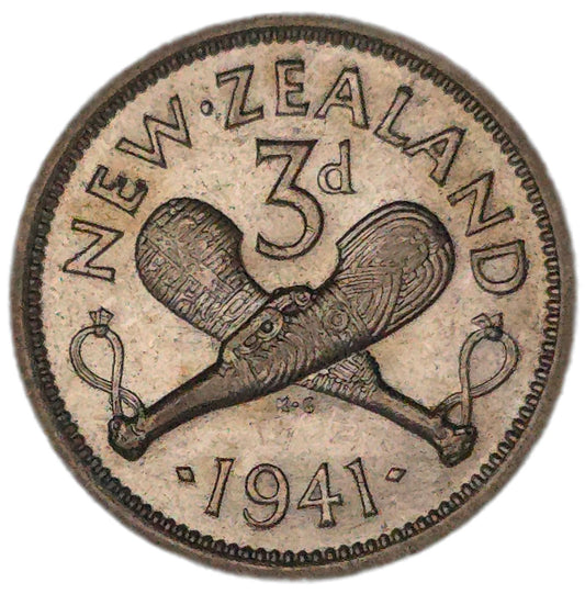 1941 New Zealand Threepence, aUnc