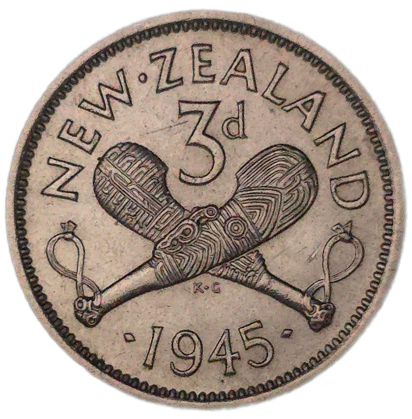 1945 New Zealand Threepence, aUNC