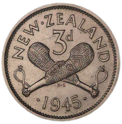 1945 New Zealand Threepence, aUNC