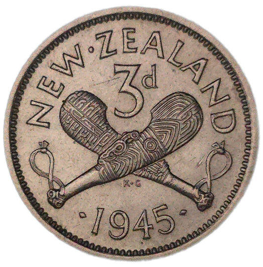 1945 New Zealand Threepence, aUNC