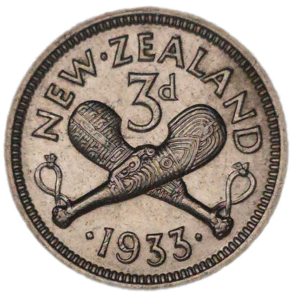 1933 New Zealand Threepence, gEF