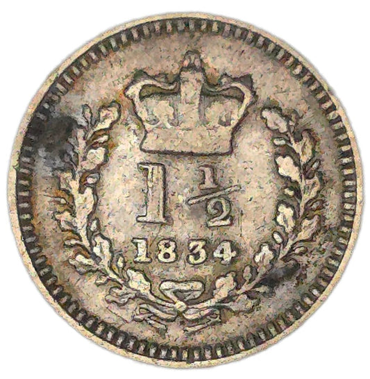1834 United Kingdom 1 1/2 Pence, William IV