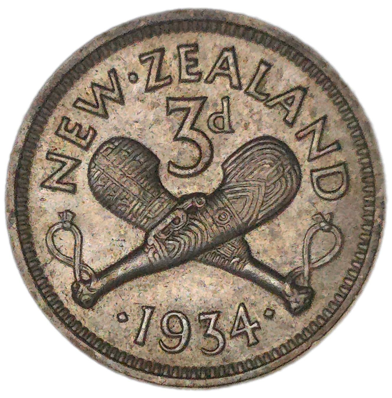 1934 New Zealand Threepence, gEF