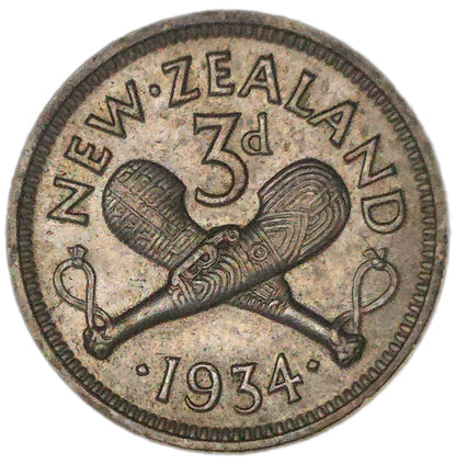 1934 New Zealand Threepence, gEF