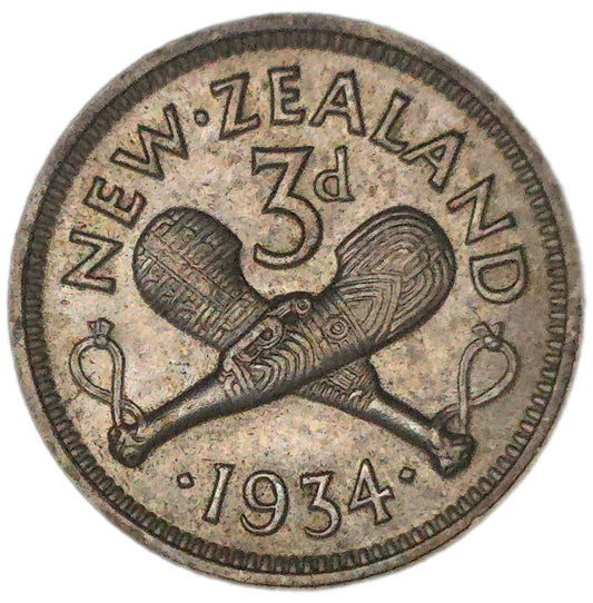 1934 New Zealand Threepence, gEF